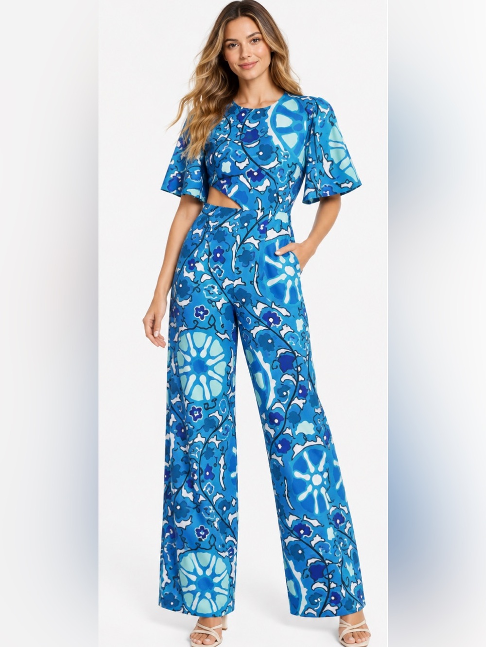 Rhode X Target Blue Floral Cut Out Wide-Leg Jumpsuit Size L
